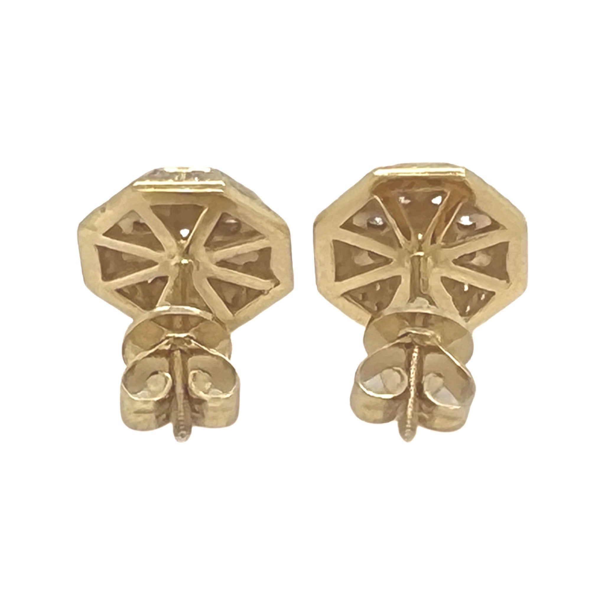 10K Yellow Gold Octagonal Shape Diamond Earrings 0.90 CT 10.8MM