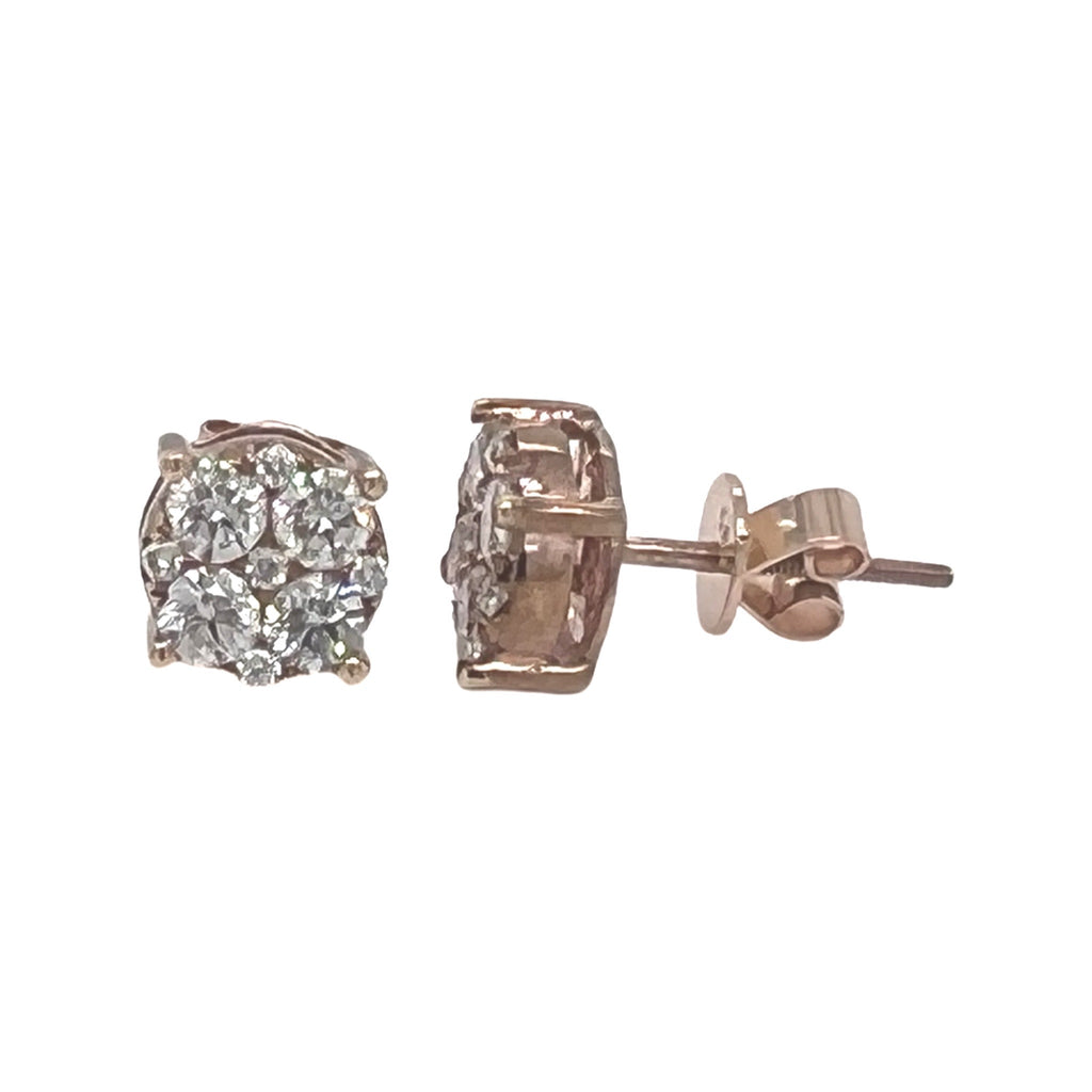 10K Rose Gold Round 4 Prong Diamond Earrings 1.34 CT 8.1MM