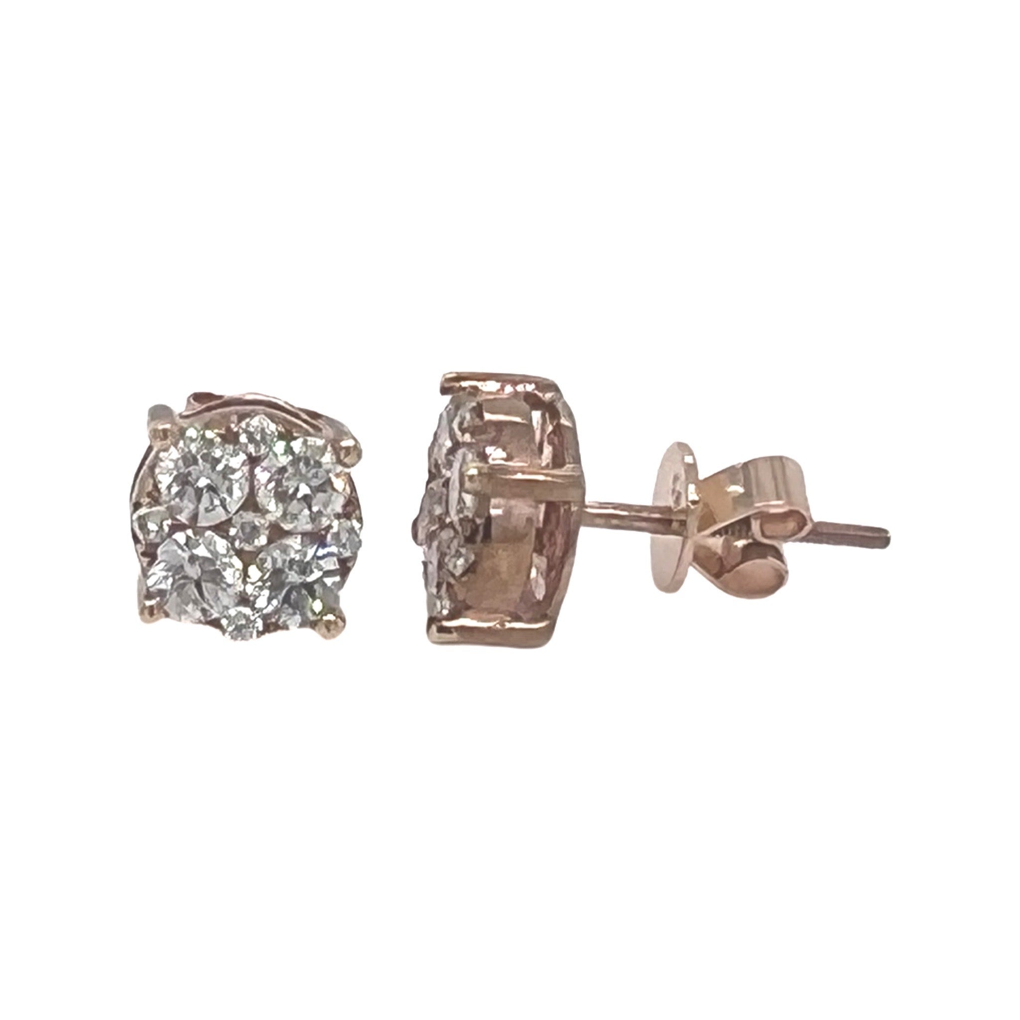 10K Rose Gold Round 4 Prong Diamond Earrings 1.34 CT 8.1MM
