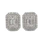 10K White Gold Halo Baguette Diamond Earrings 1.0 CT 10MM