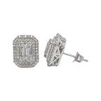 10K White Gold Halo Baguette Diamond Earrings 1.0 CT 10MM