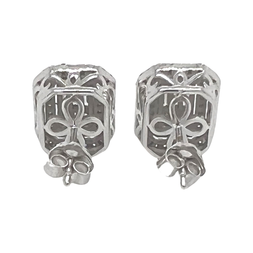 10K White Gold Halo Baguette Diamond Earrings 1.0 CT 10MM