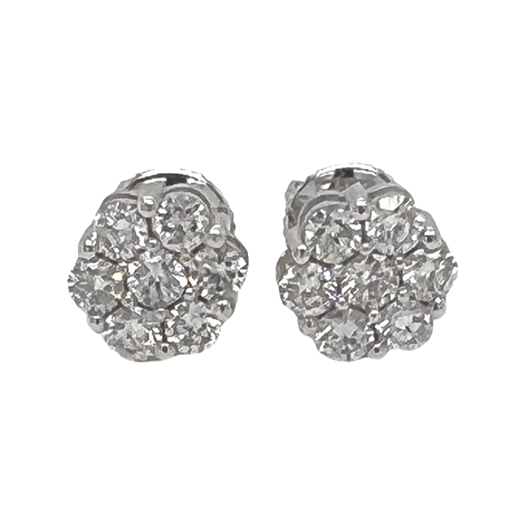 10K White Gold Flower Cluster Diamond Earrings 0.49 CT 6MM
