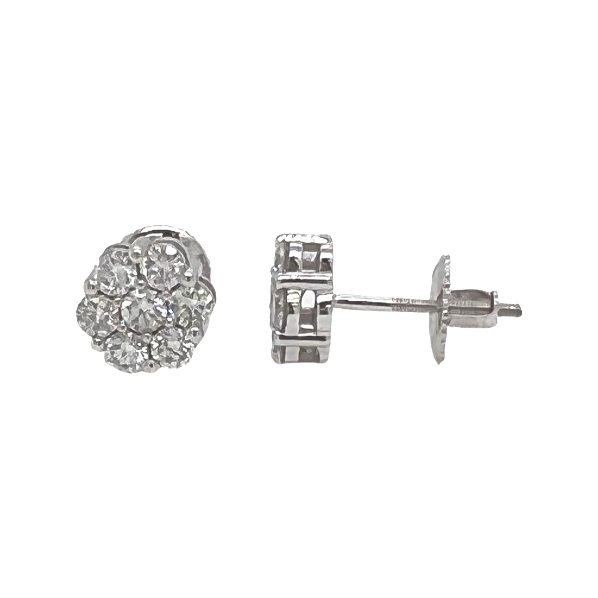 10K White Gold Flower Cluster Diamond Earrings 0.49 CT 6MM