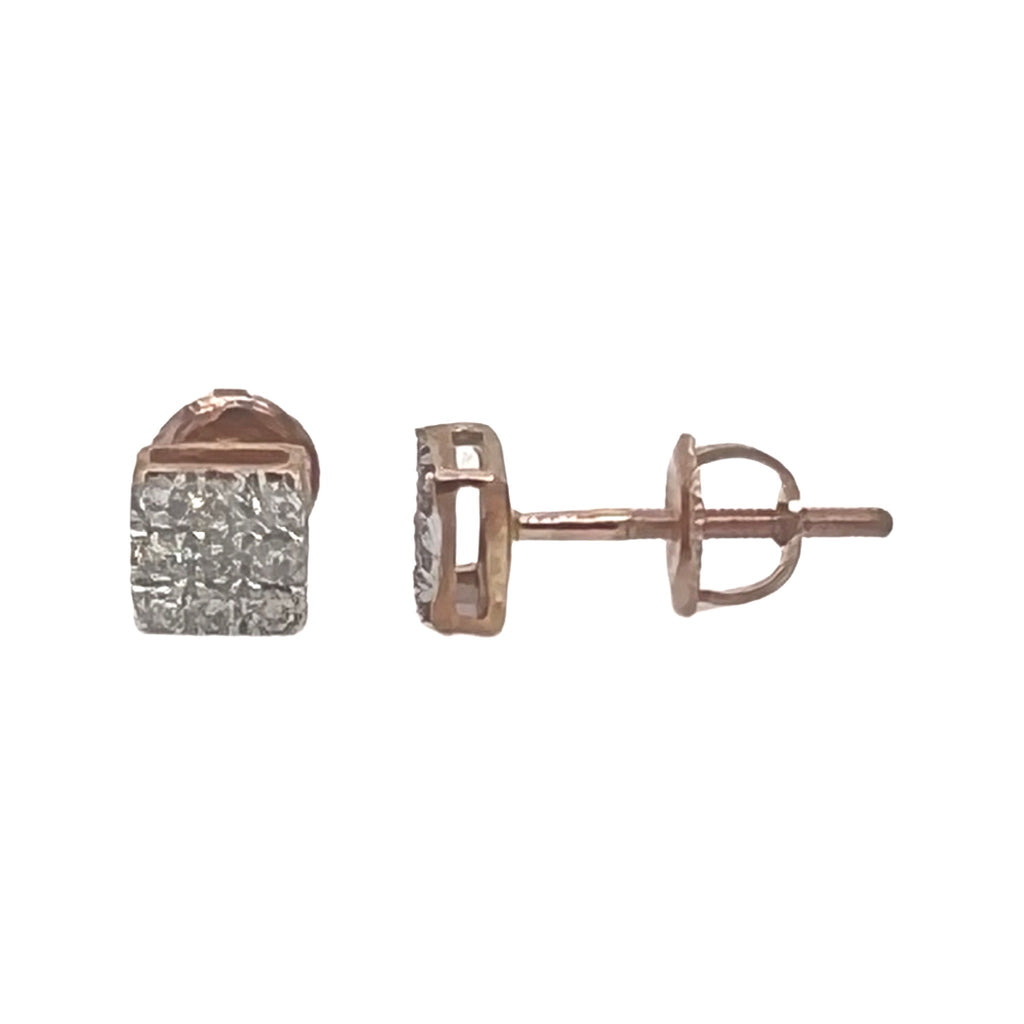 10K Rose Gold Square Shape Diamond Earrings 0.18 CT 5MM