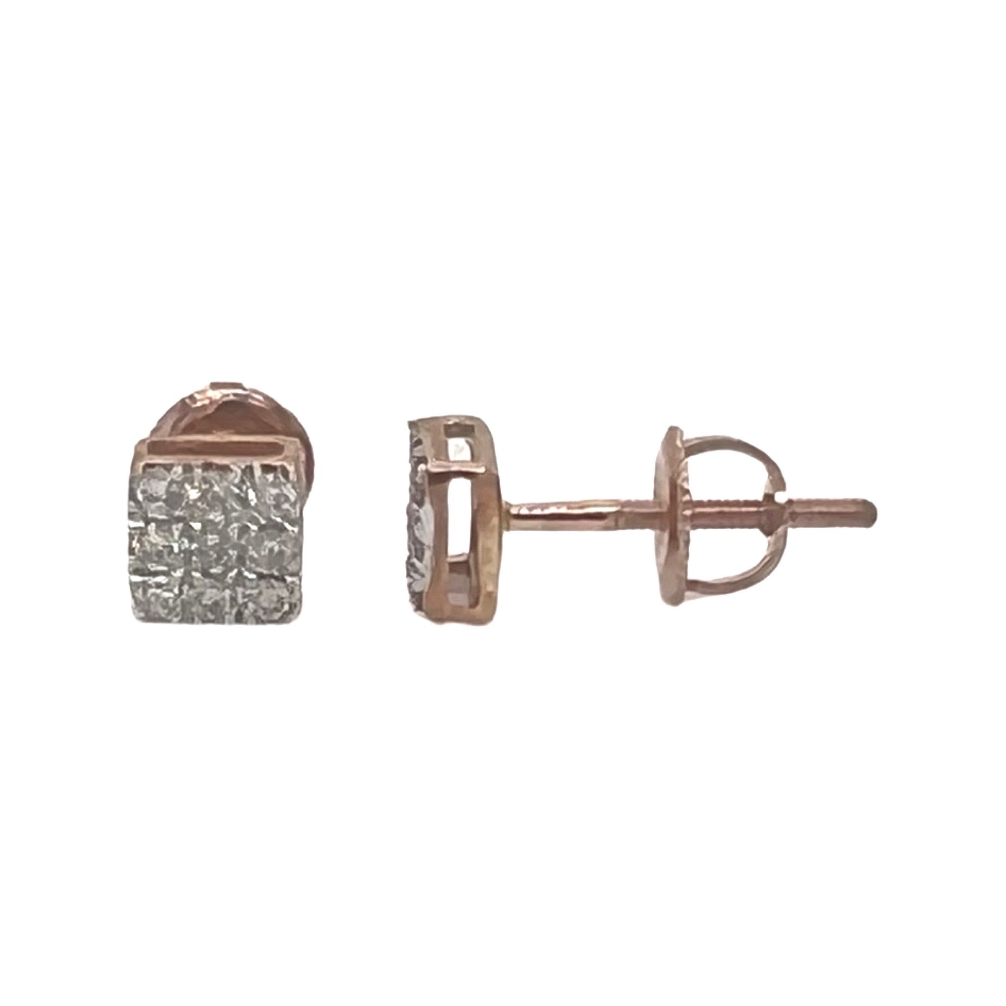 10K Rose Gold Square Shape Diamond Earrings 0.18 CT 5MM