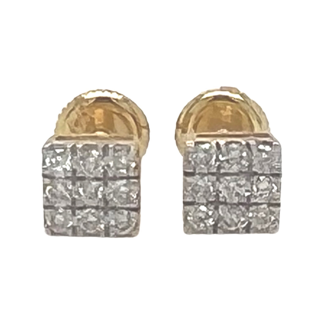 10K Yellow Gold Square Shape Diamond Earrings 0.18 CT 5MM