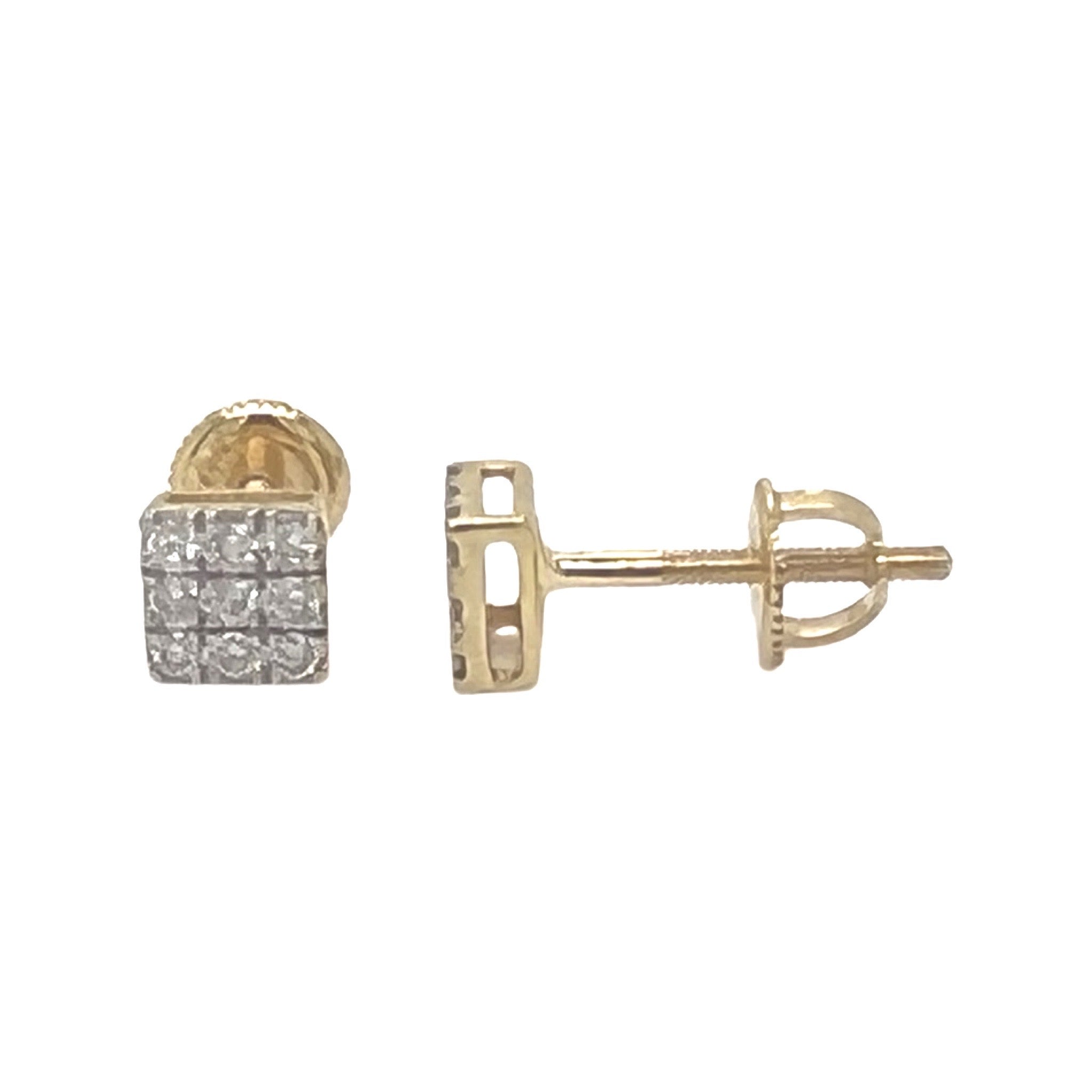 10K Yellow Gold Square Shape Diamond Earrings 0.18 CT 5MM