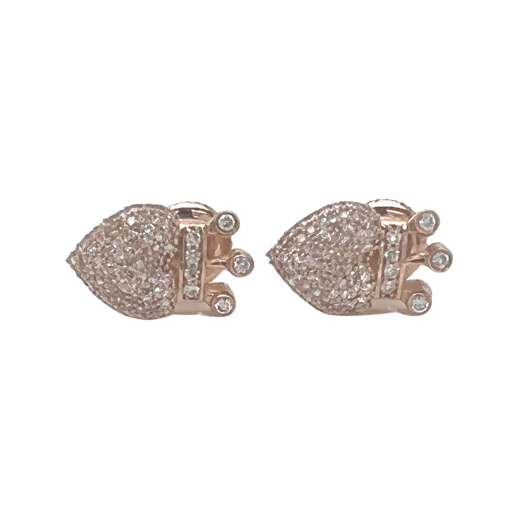 10K Rose Gold Crown Heart Diamond Earrings 0.36 CT 7.8MM