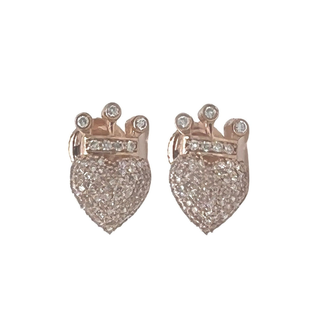 10K Rose Gold Crown Heart Diamond Earrings 0.36 CT 7.8MM