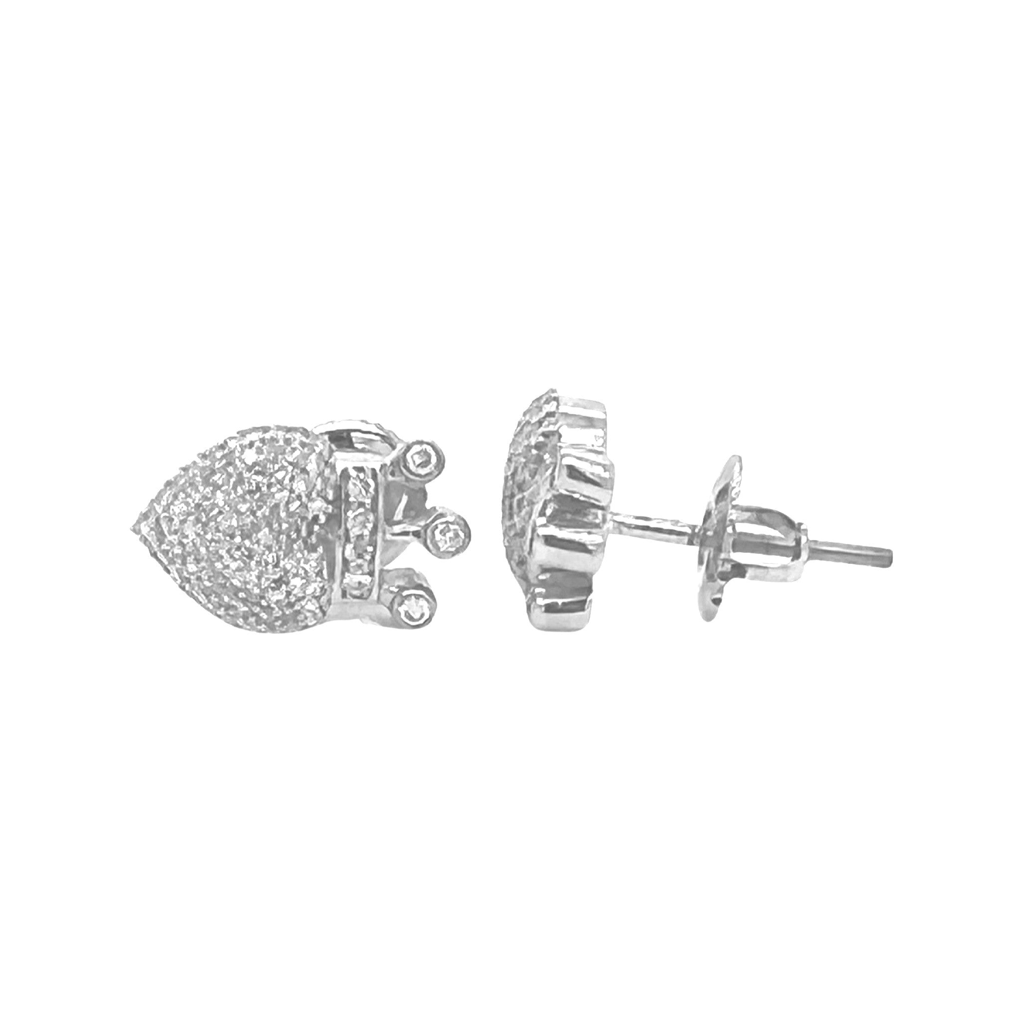 10K White Gold Crown Heart Diamond Earrings 0.36 CT 7.8MM