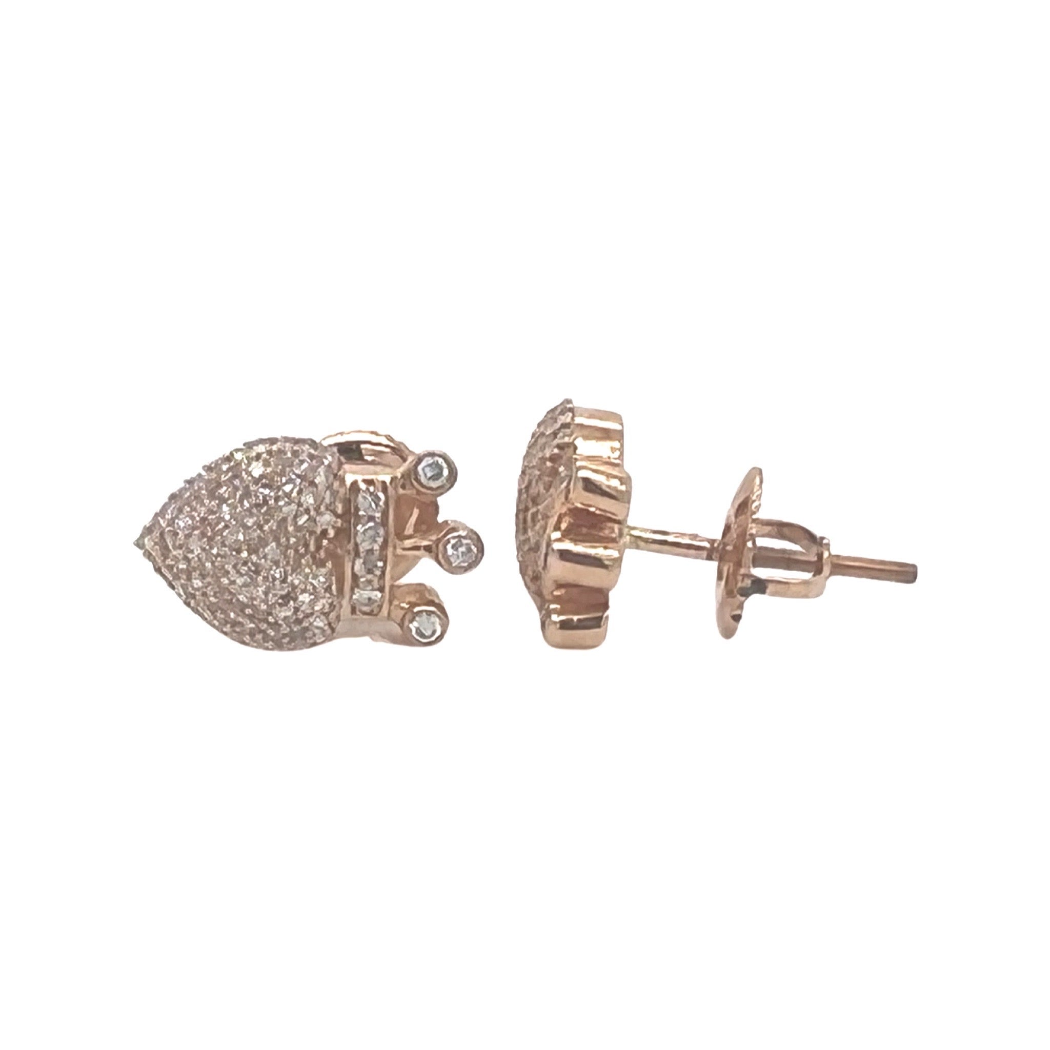 10K Rose Gold Crown Heart Diamond Earrings 0.36 CT 7.8MM