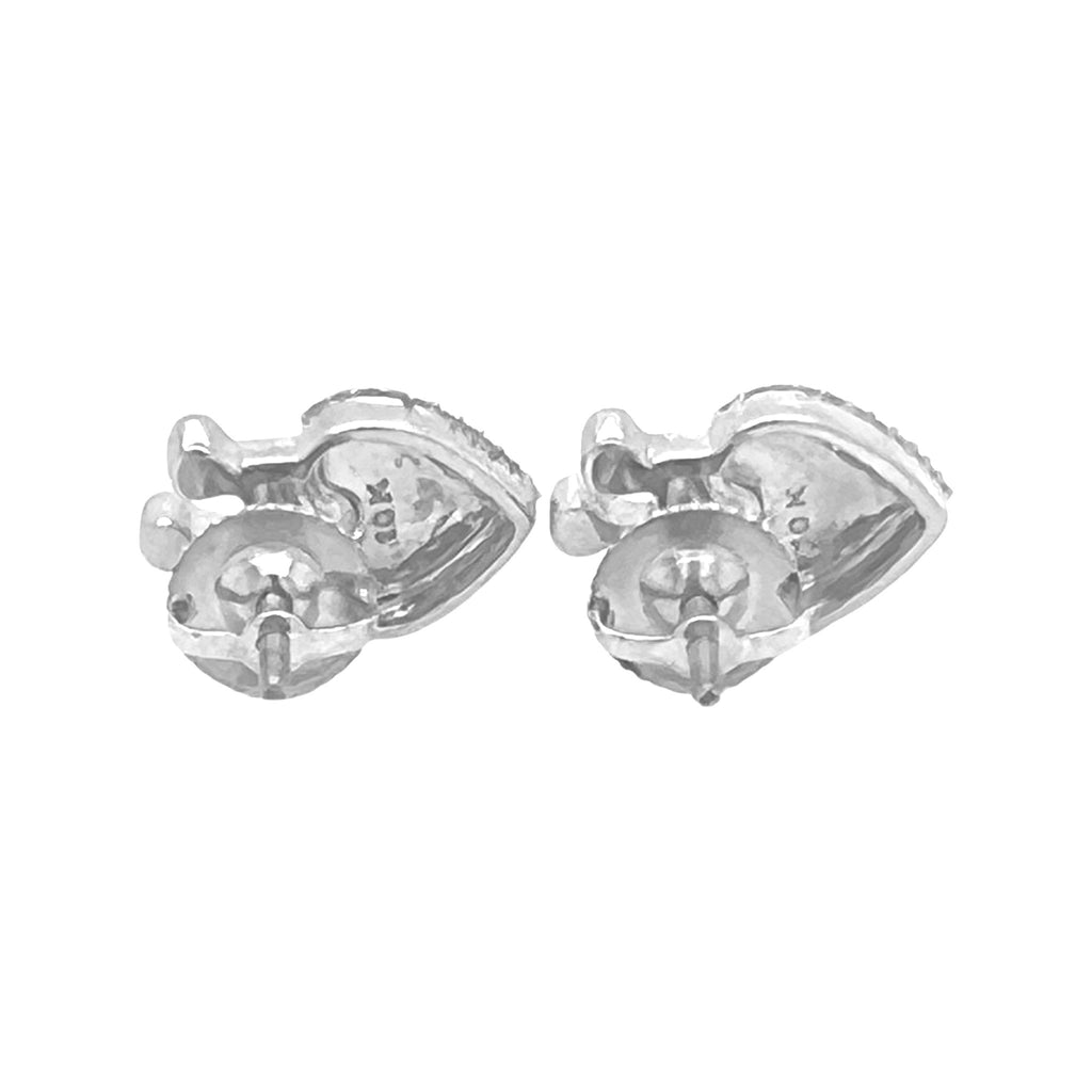 10K White Gold Crown Heart Diamond Earrings 0.36 CT 7.8MM