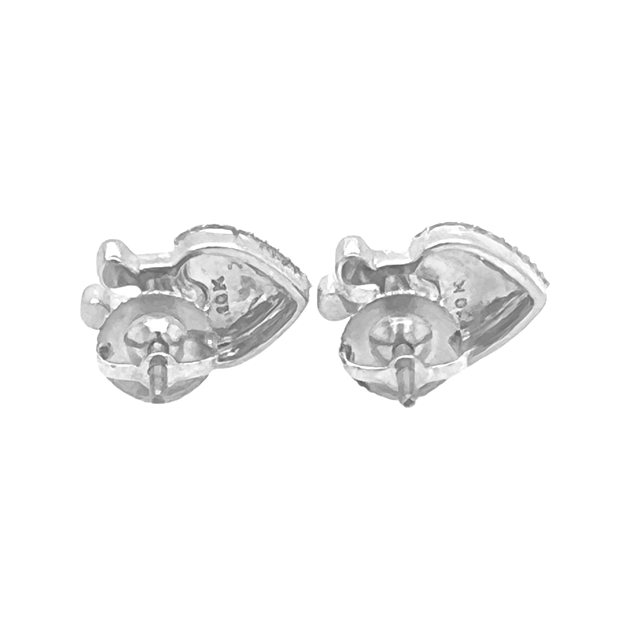 10K White Gold Crown Heart Diamond Earrings 0.36 CT 7.8MM