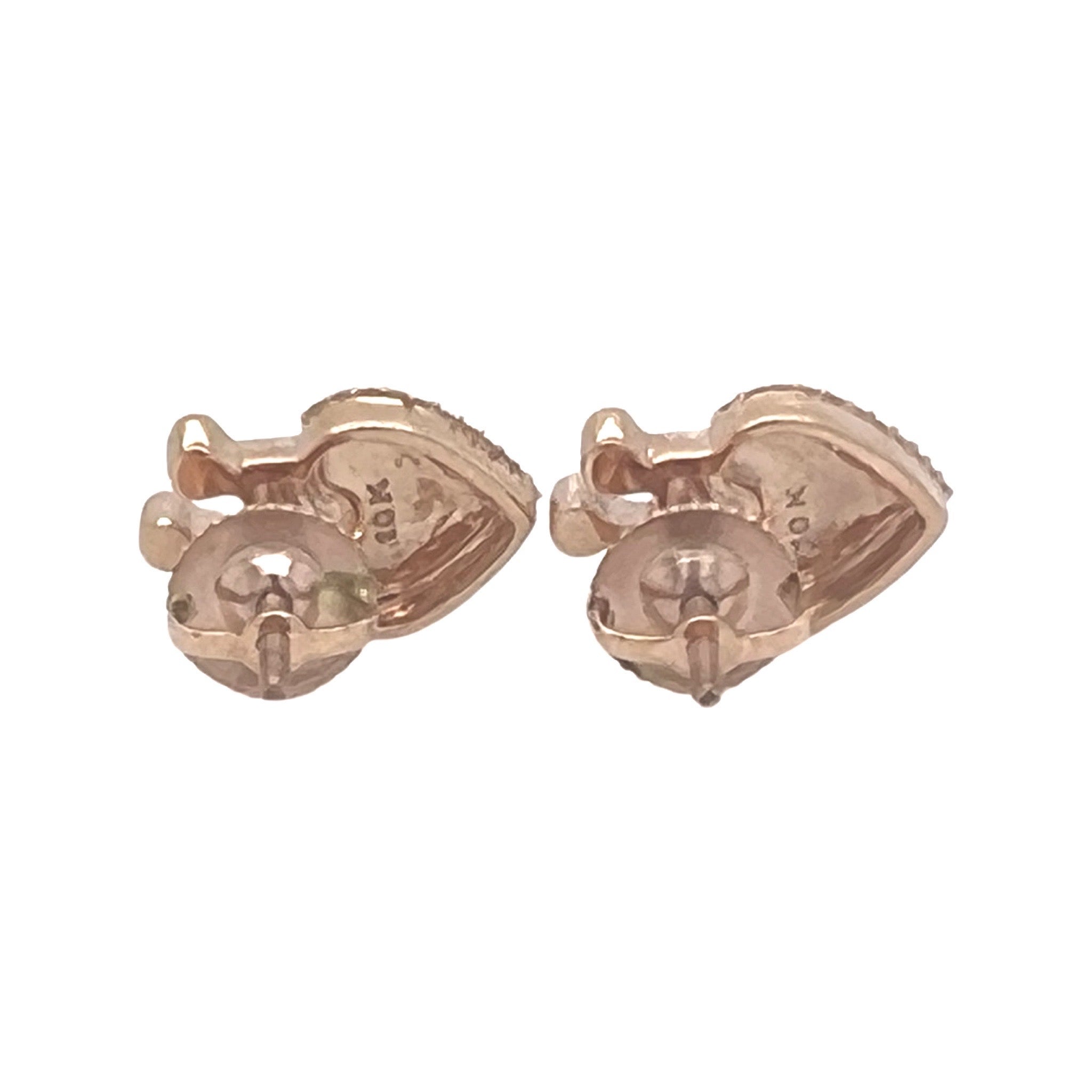10K Rose Gold Crown Heart Diamond Earrings 0.36 CT 7.8MM