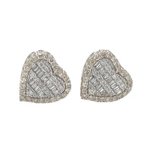 Load image into Gallery viewer, 10K Yellow Gold 3D Heart Shape Baguette Diamond Earrings 1.44 CT 11.2MM
