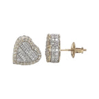 10K Yellow Gold 3D Heart Shape Baguette Diamond Earrings 1.44 CT 11.2MM