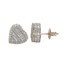 Load image into Gallery viewer, 10K Yellow Gold 3D Heart Shape Baguette Diamond Earrings 1.44 CT 11.2MM
