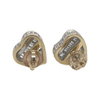 10K Yellow Gold 3D Heart Shape Baguette Diamond Earrings 1.44 CT 11.2MM