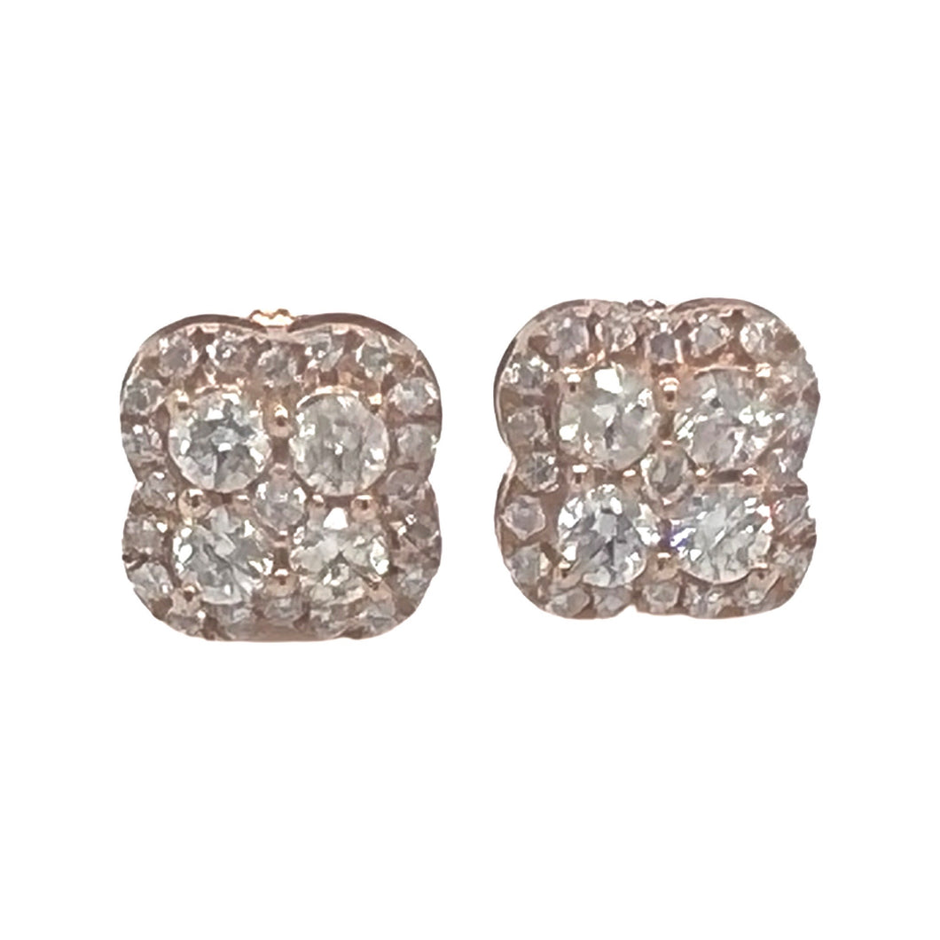 10K Rose Gold Clover Cluster Diamond Earrings 0.68 CT 8MM