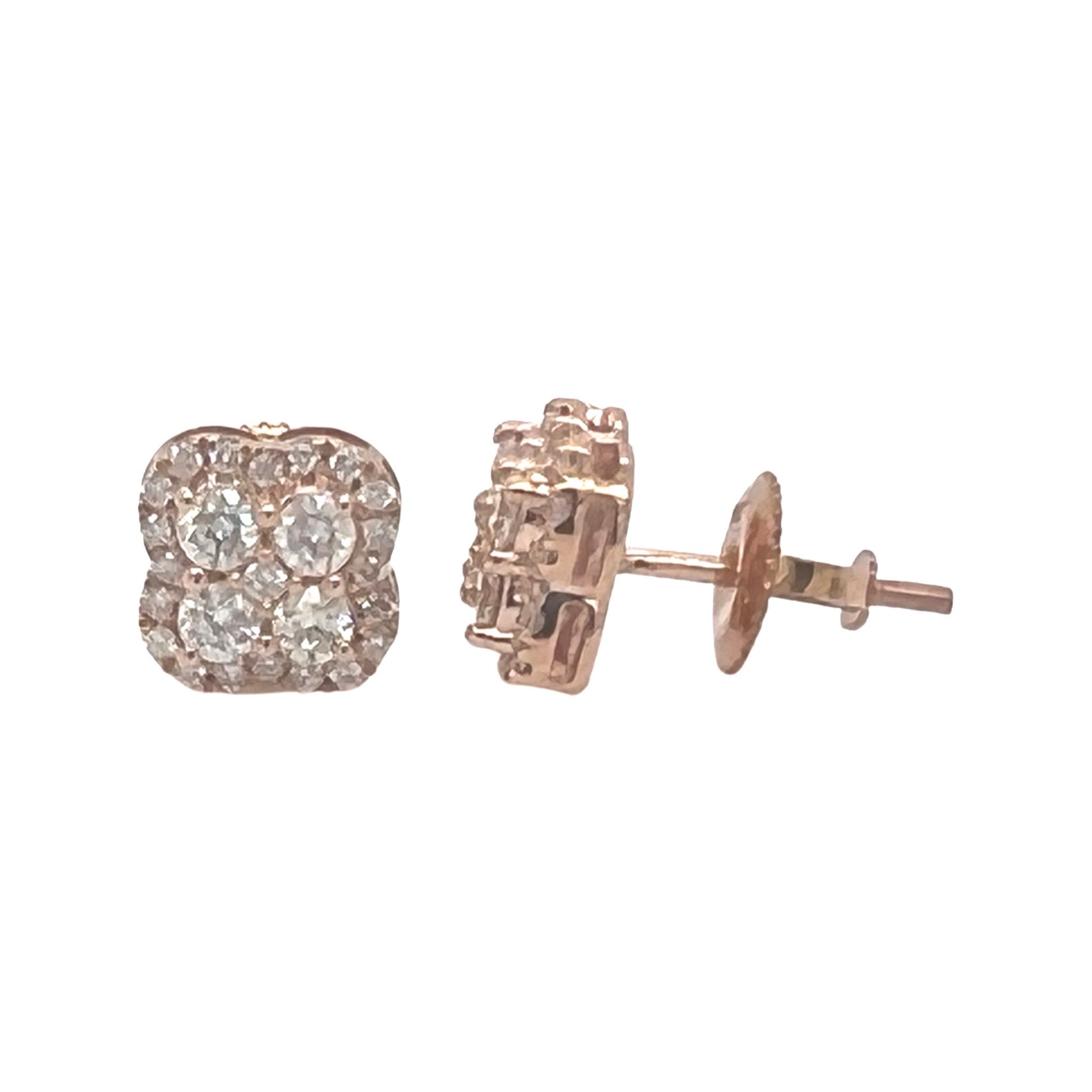 10K Rose Gold Clover Cluster Diamond Earrings 0.68 CT 8MM