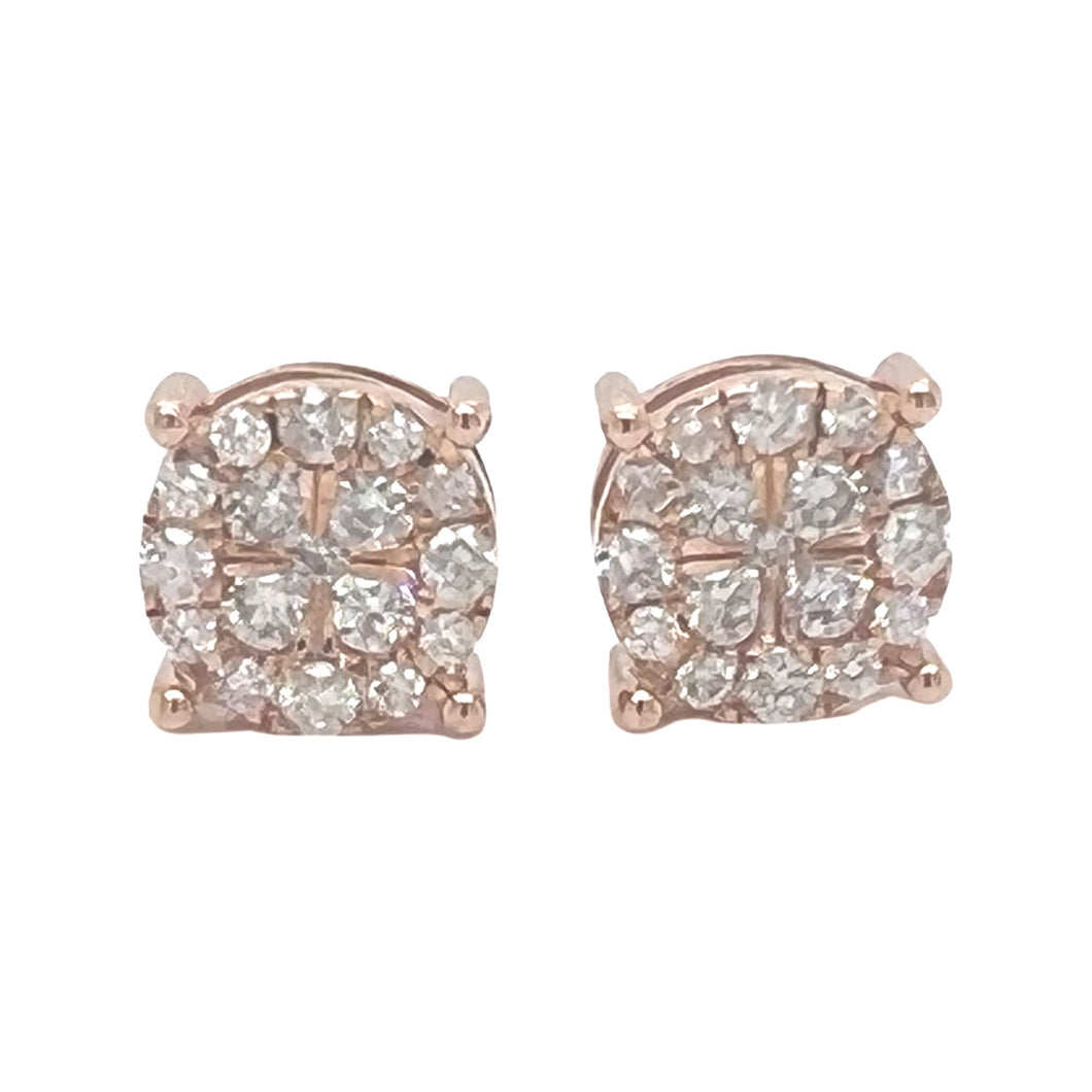 10K Rose Gold Round 4 Prong Diamond Earrings 0.96 CT 9.2MM