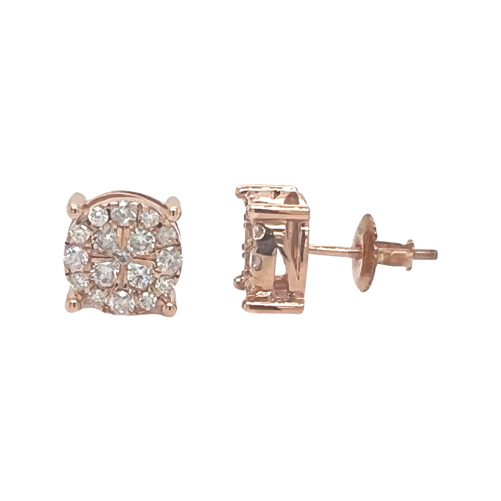 10K Rose Gold Round 4 Prong Diamond Earrings 0.96 CT 9.2MM