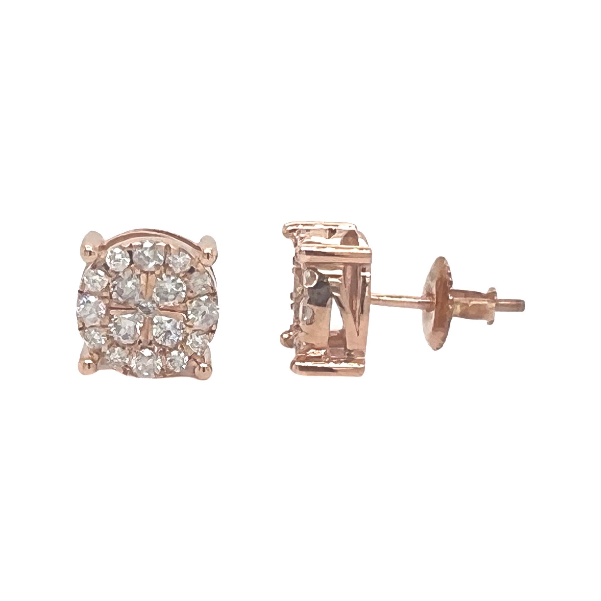 10K Rose Gold Round 4 Prong Diamond Earrings 0.96 CT 9.2MM