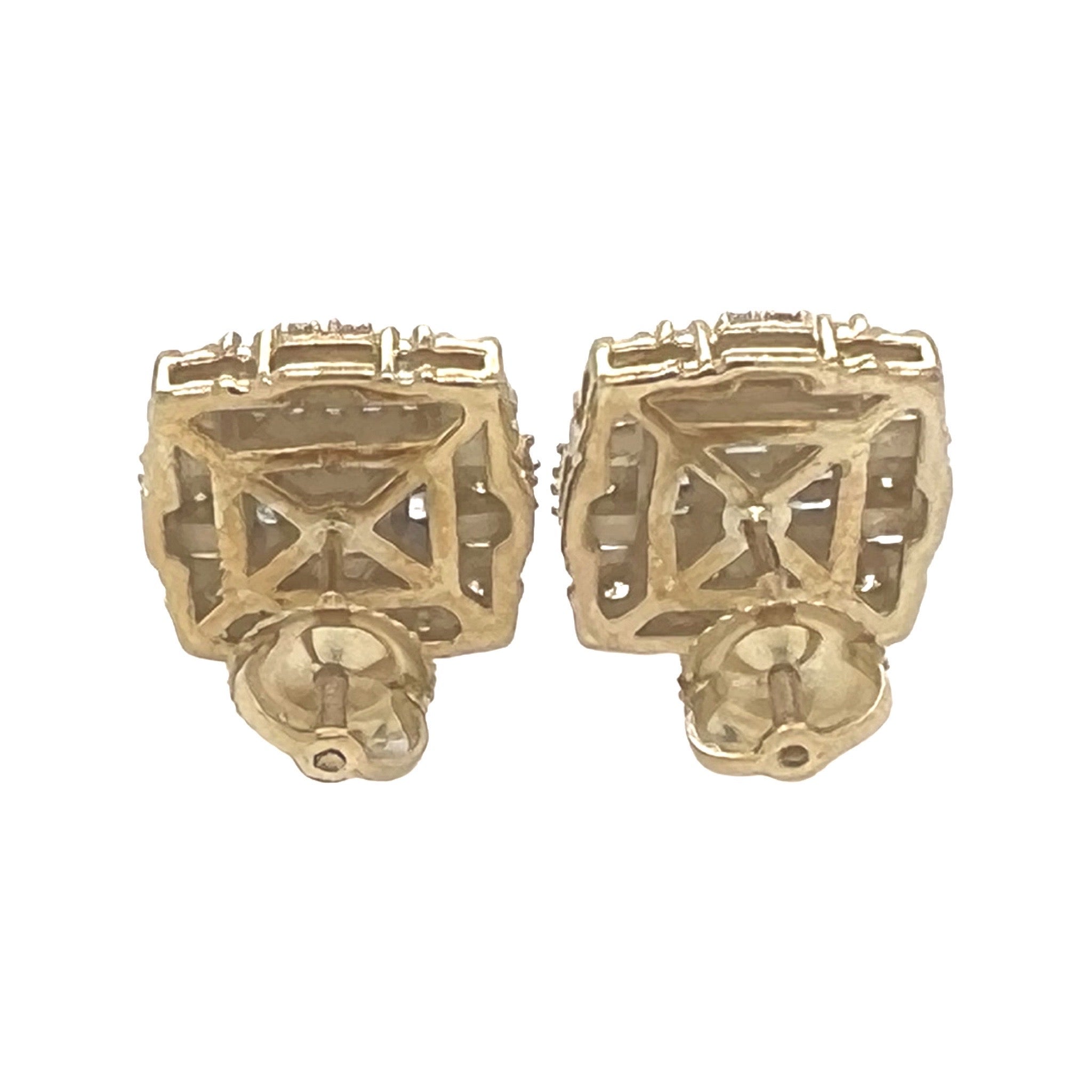 10K Yellow Gold 3D Square Baguette Diamond Earrings 1.0 CT 12.3MM