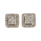 10K Yellow Gold 3D Square Shape Diamond Earrings 1.0 CT 10.2MM