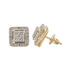 10K Yellow Gold 3D Square Shape Diamond Earrings 1.0 CT 10.2MM