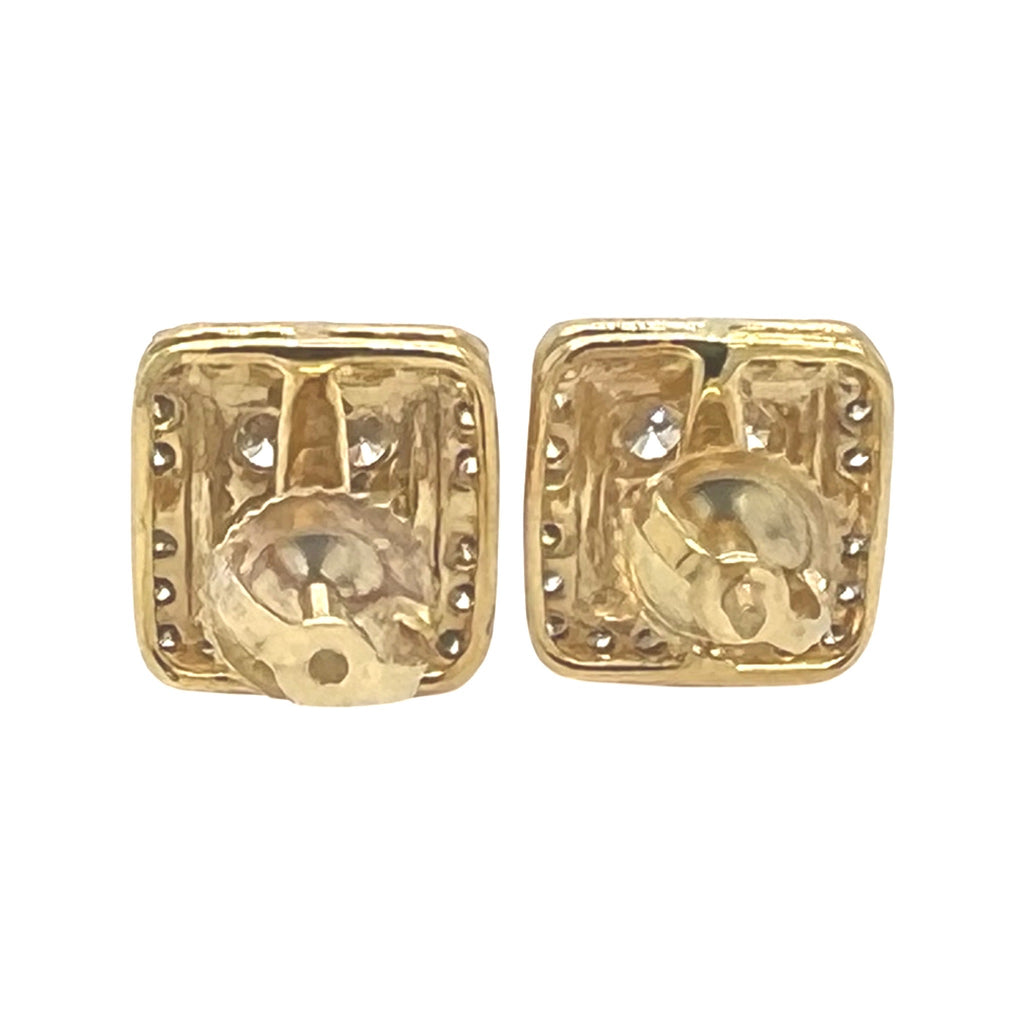 10K Yellow Gold 3D Square Shape Diamond Earrings 1.0 CT 10.2MM