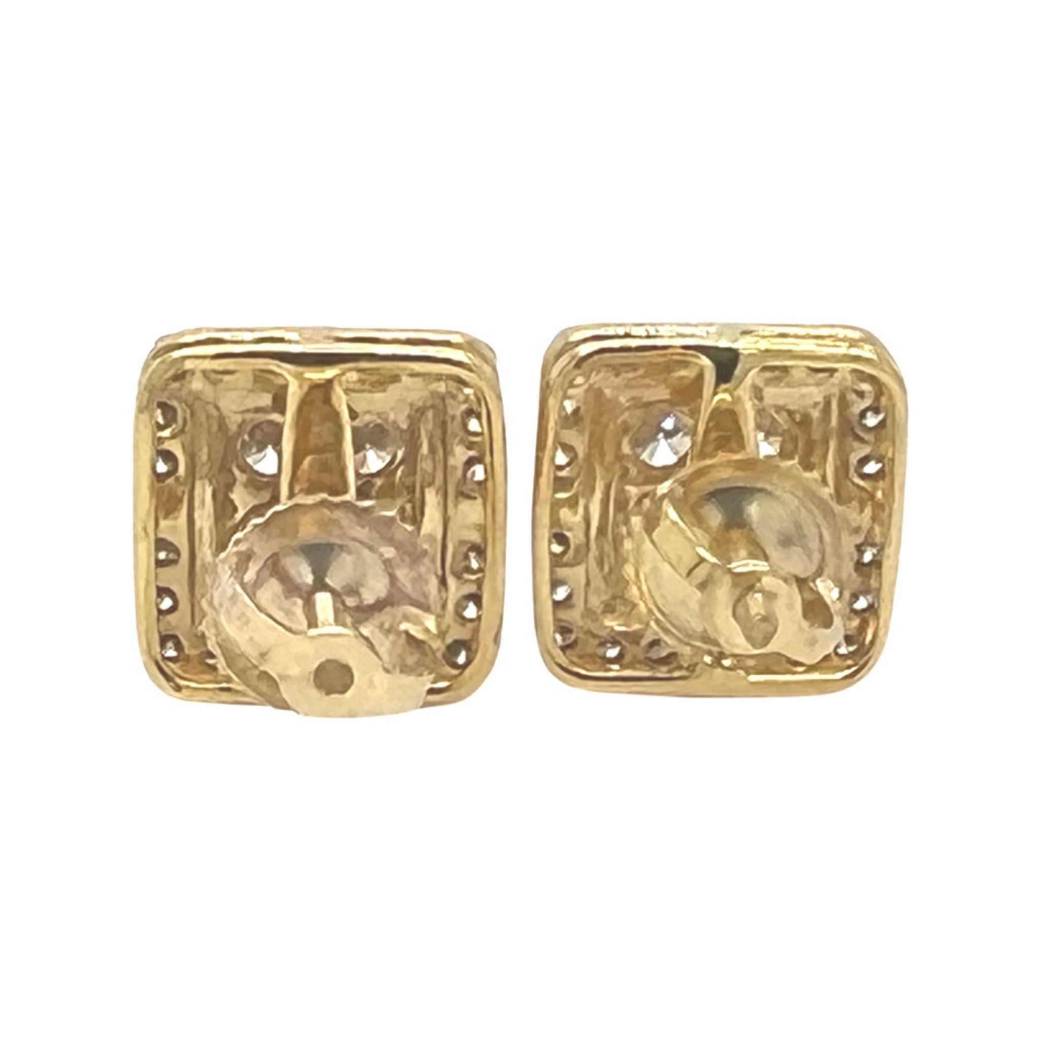 10K Yellow Gold 3D Square Shape Diamond Earrings 1.0 CT 10.2MM