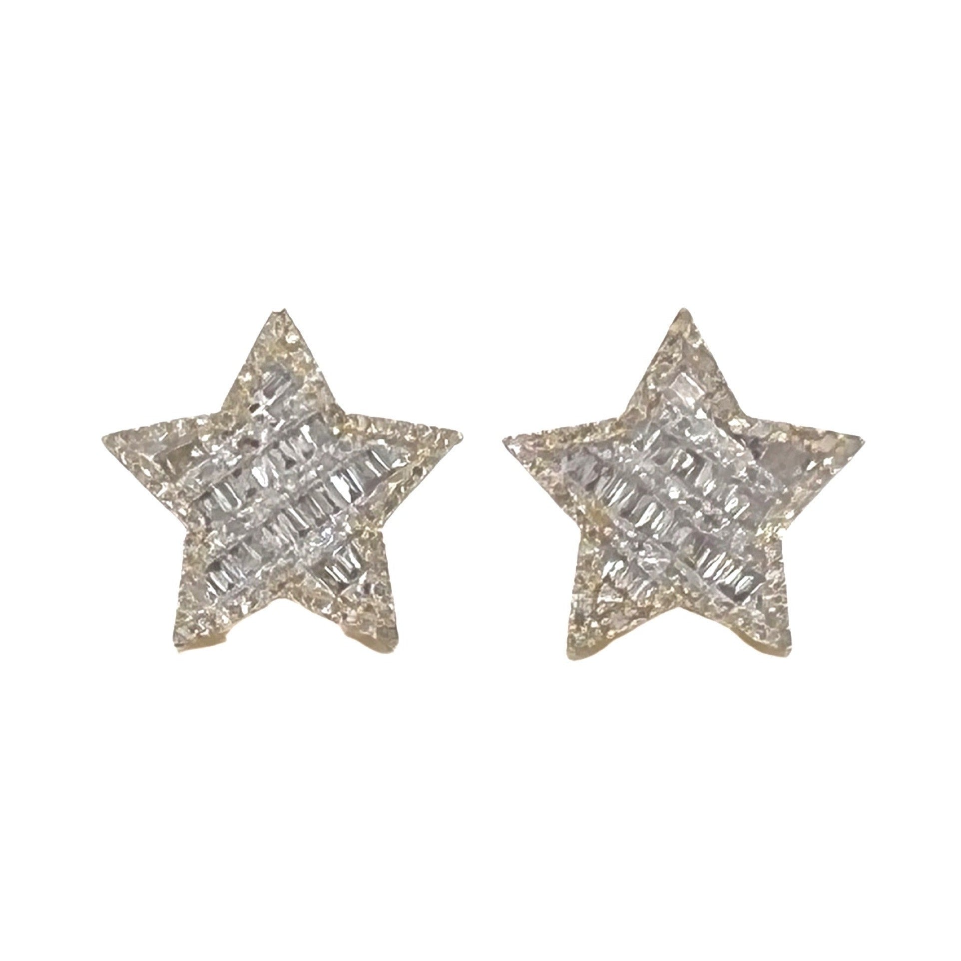 10K Yellow Gold Star Shape Baguette Diamond Earrings 0.50 CT 12.9MM