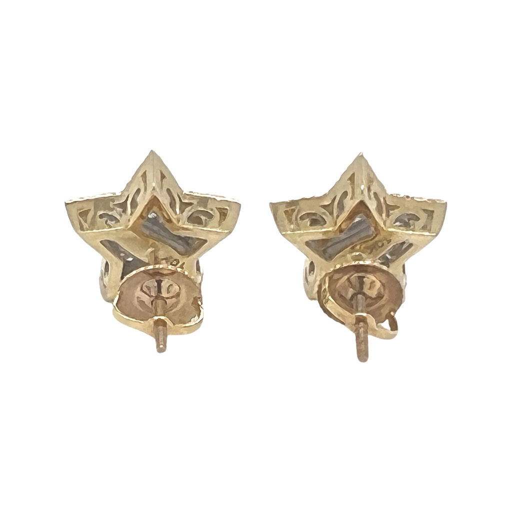 10K Yellow Gold Star Shape Baguette Diamond Earrings 0.50 CT 12.9MM