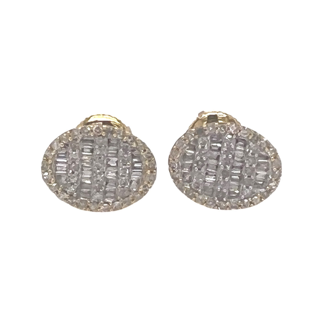 10K Yellow Gold Oval Shape Baguette Diamond Earrings 0.30 CT 10.5MM