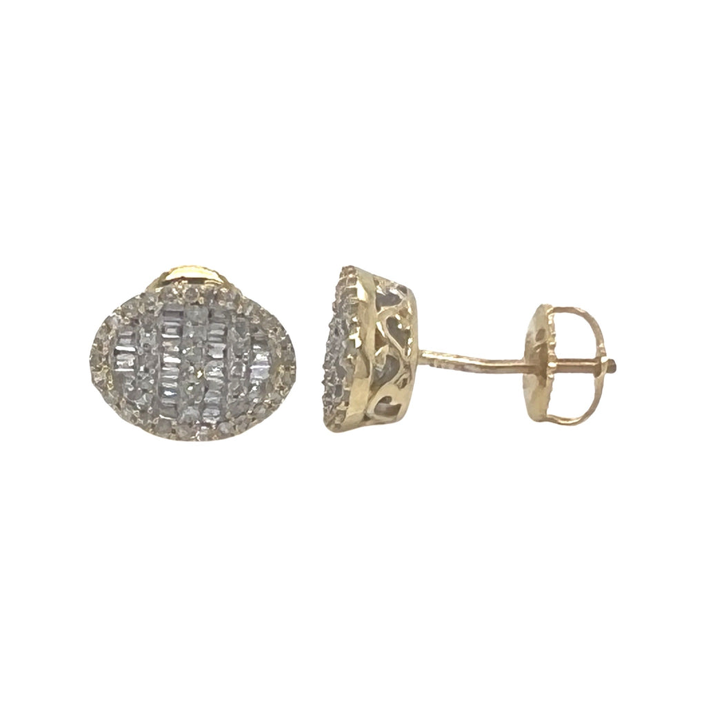 10K Yellow Gold Oval Shape Baguette Diamond Earrings 0.30 CT 10.5MM