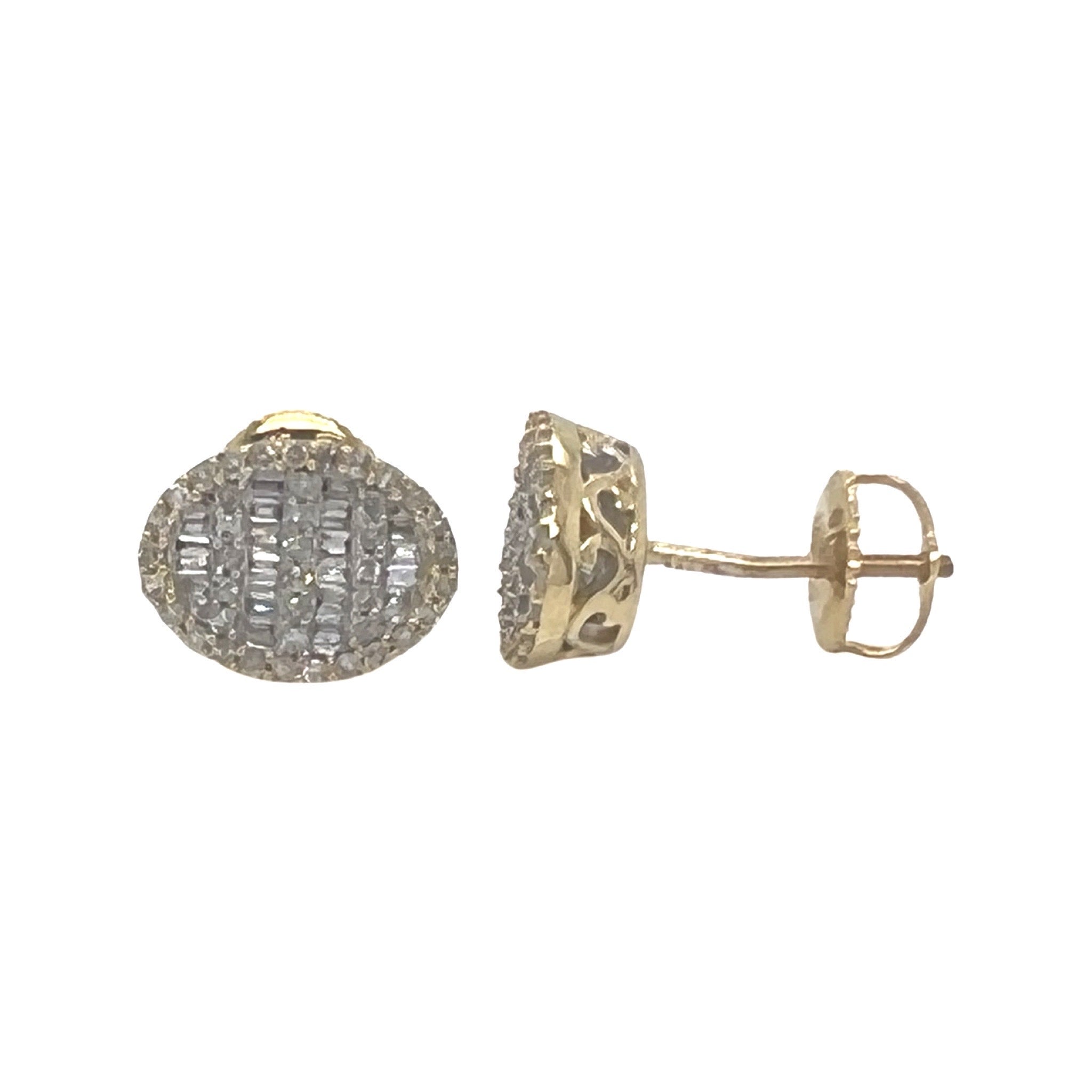 10K Yellow Gold Oval Shape Baguette Diamond Earrings 0.30 CT 10.5MM