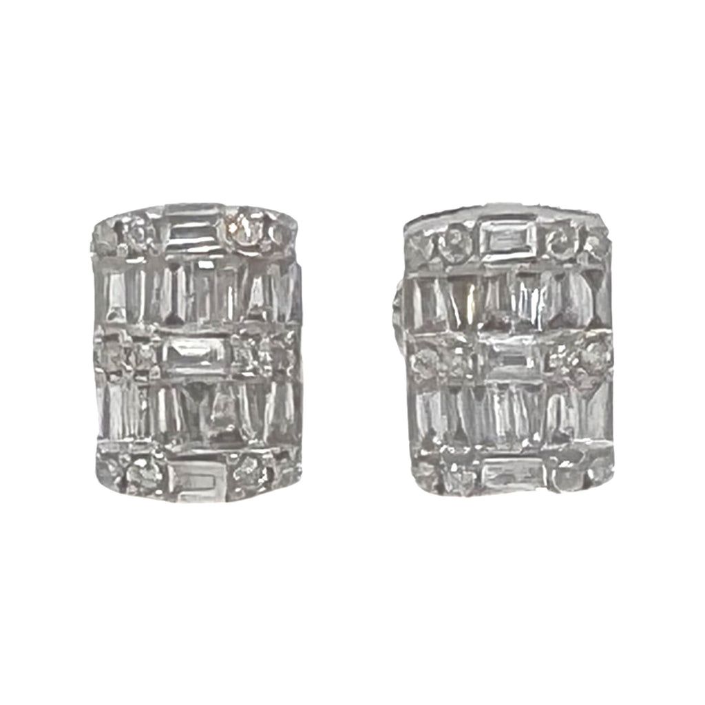 10K White Gold Rectangular Baguette Diamond Earrings 0.66 CT 6.3MM