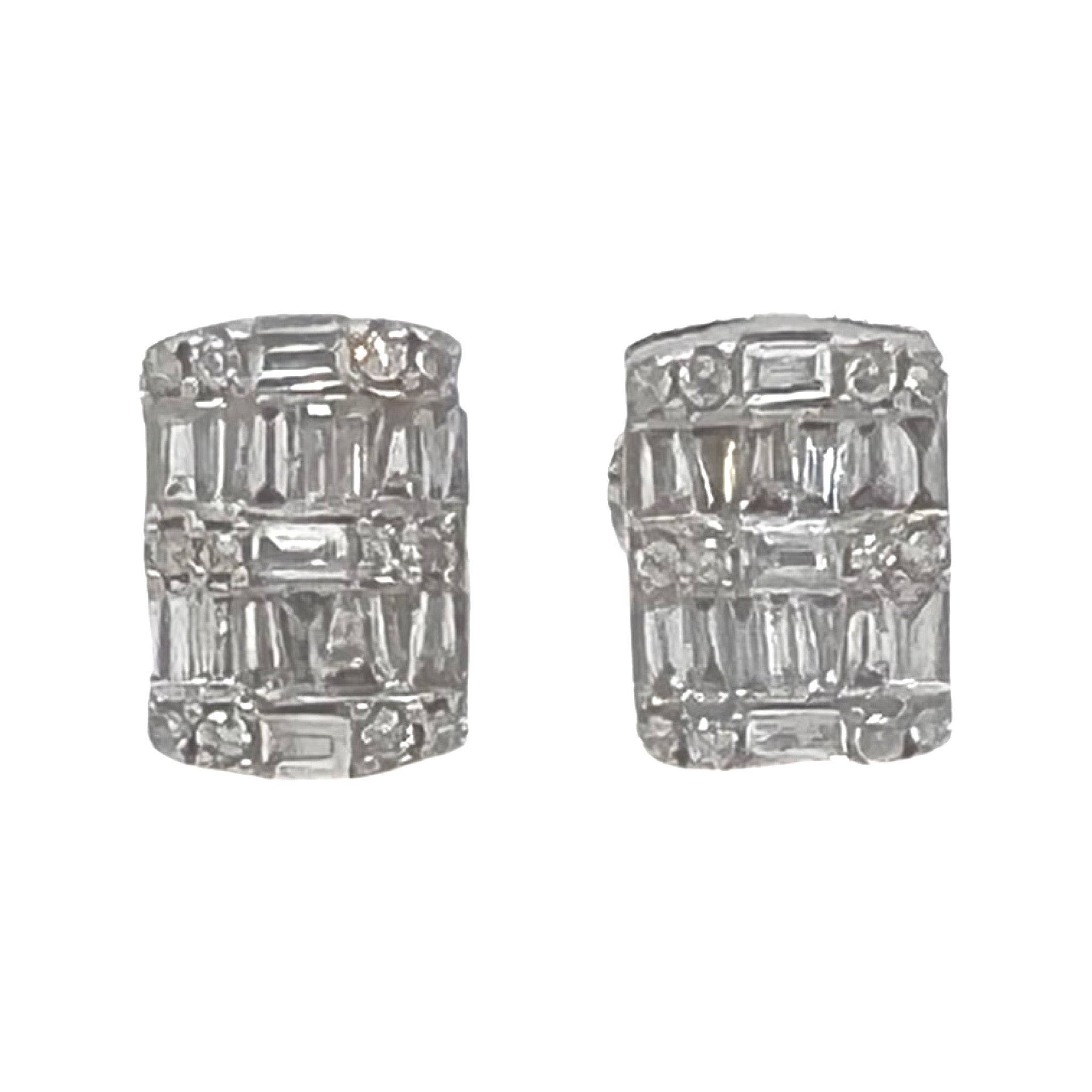 10K White Gold Rectangular Baguette Diamond Earrings 0.66 CT 6.3MM