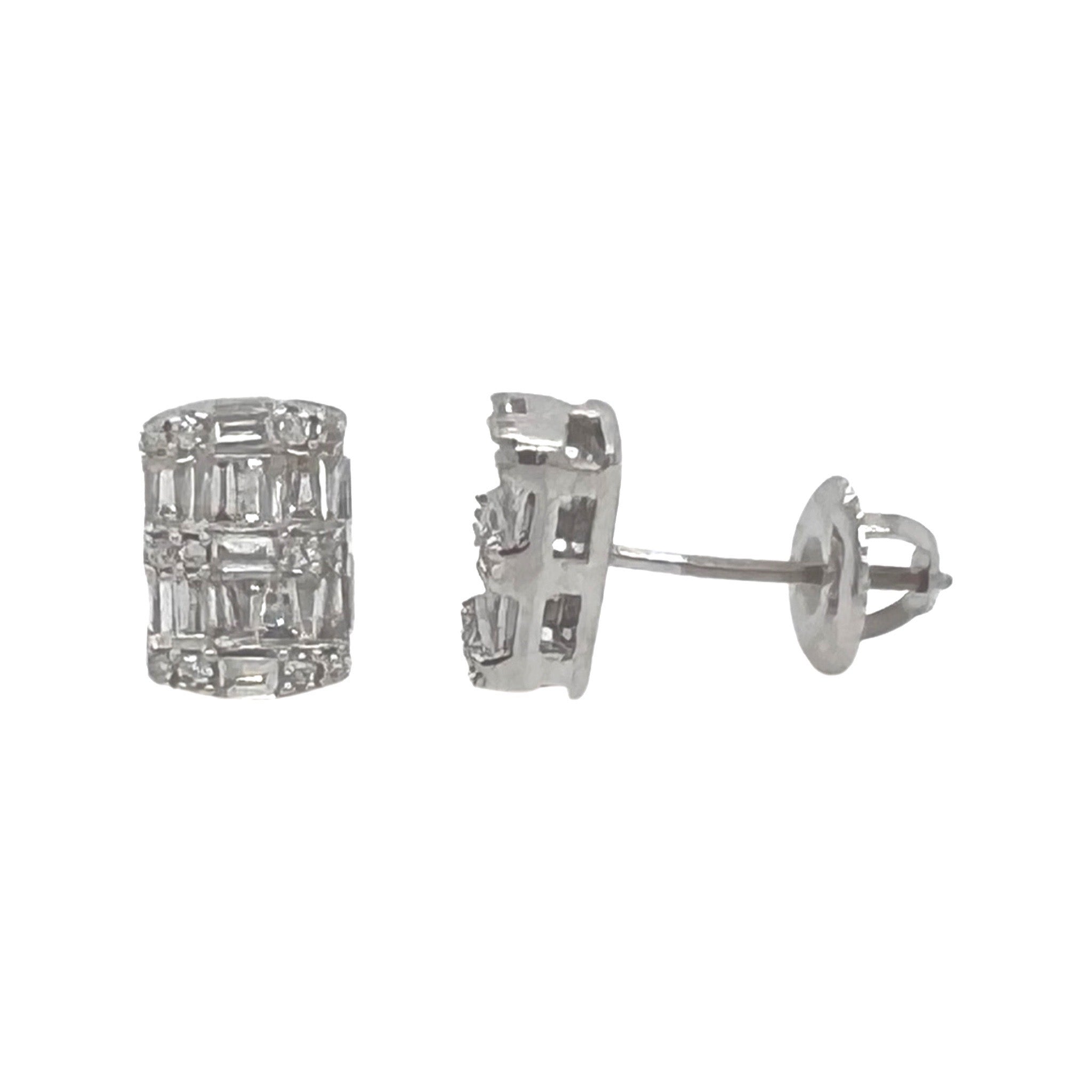 10K White Gold Rectangular Baguette Diamond Earrings 0.66 CT 6.3MM