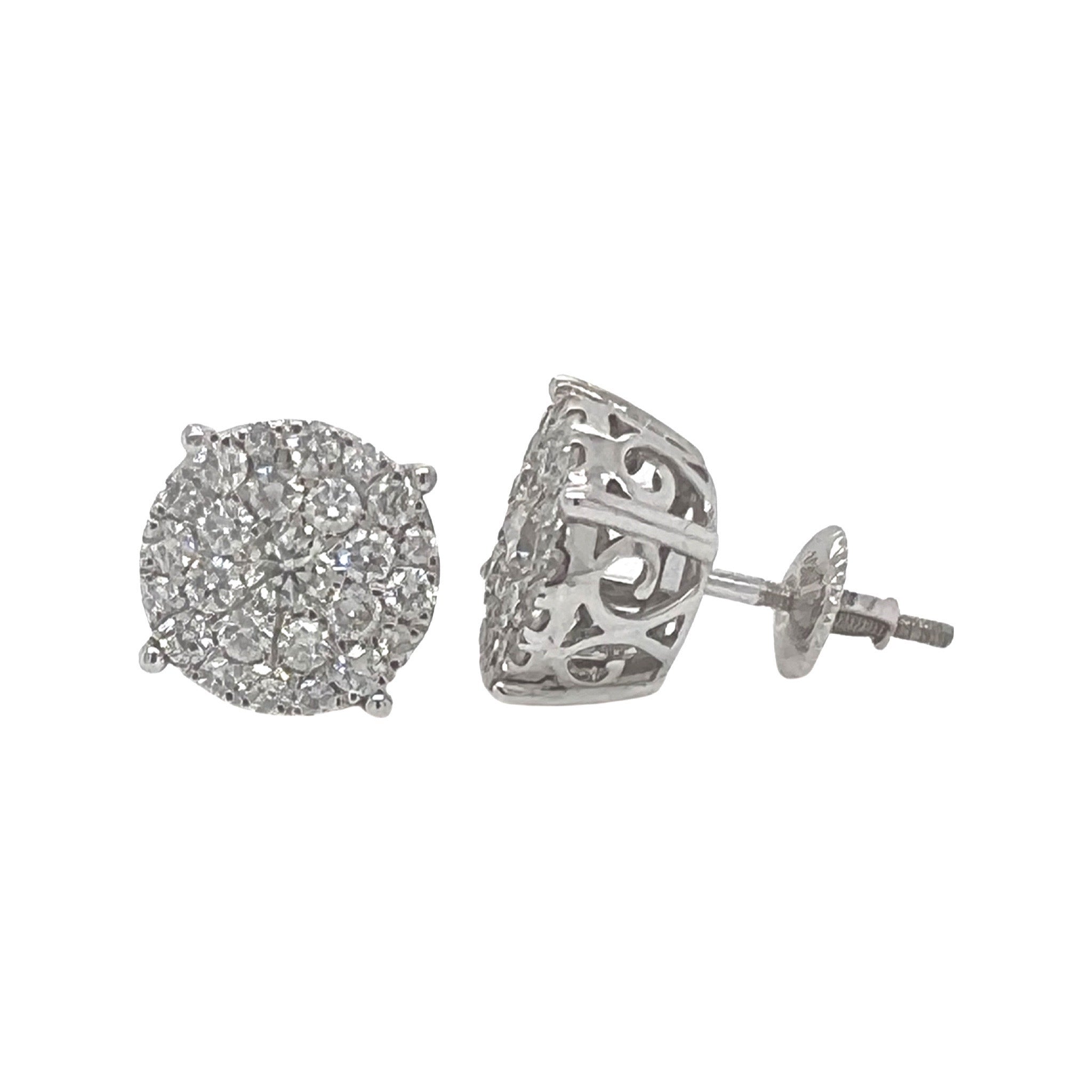 10K White Gold Round Halo Cluster Diamond Earrings 2.5 CT 11.5MM