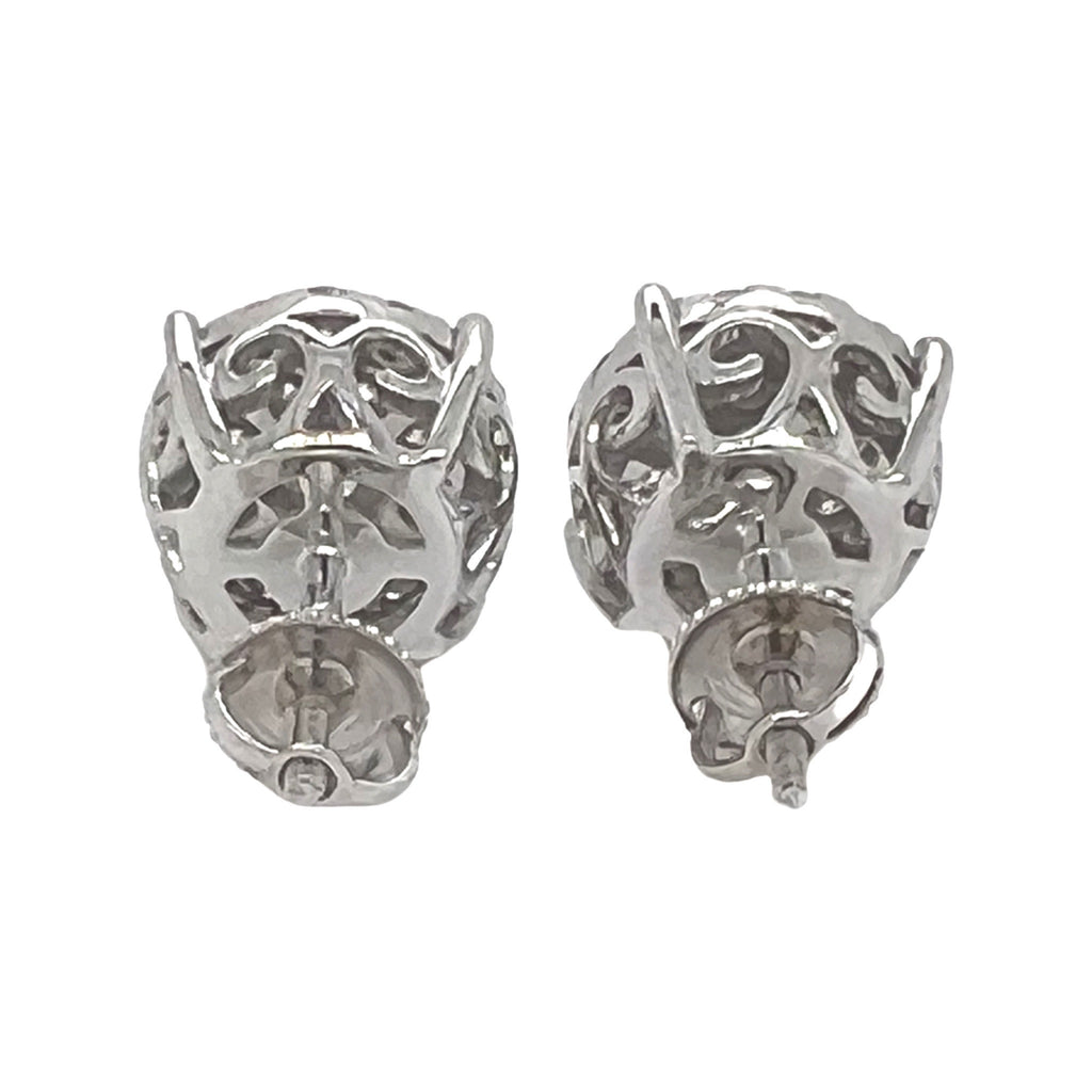 10K White Gold Round Halo Cluster Diamond Earrings 2.5 CT 11.5MM