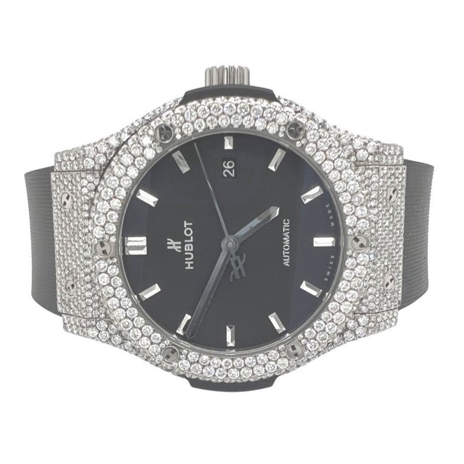 Mens Hublot Classic Fusion Titanium Black Dial 42MM Diamond Watch 7.5 CT