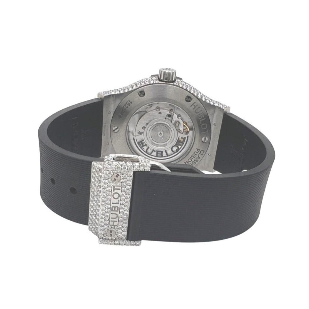 Mens Hublot Classic Fusion Titanium Black Dial 42MM Diamond Watch 7.5 CT