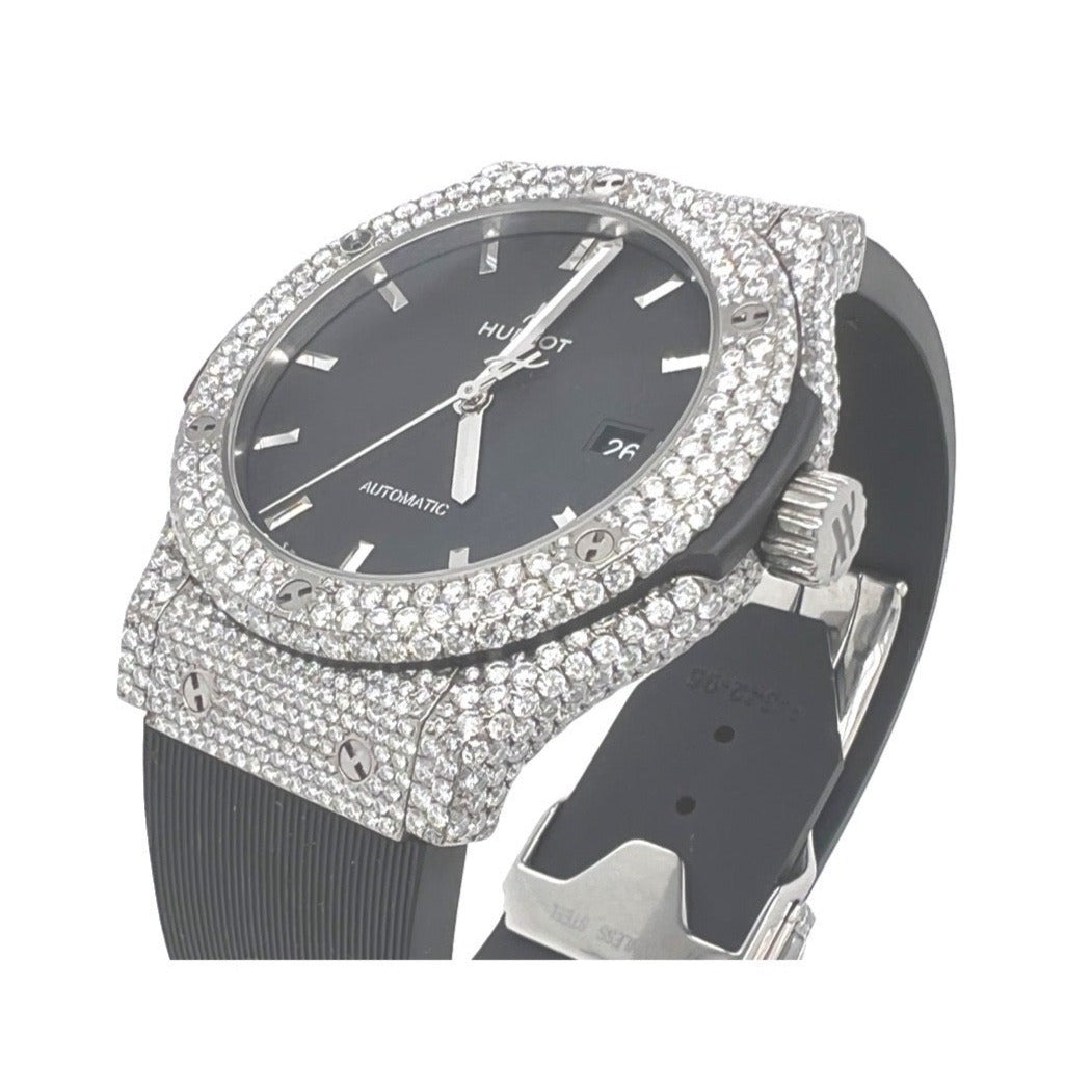 Mens Hublot Classic Fusion Titanium Black Dial 42MM Diamond Watch 7.5 CT