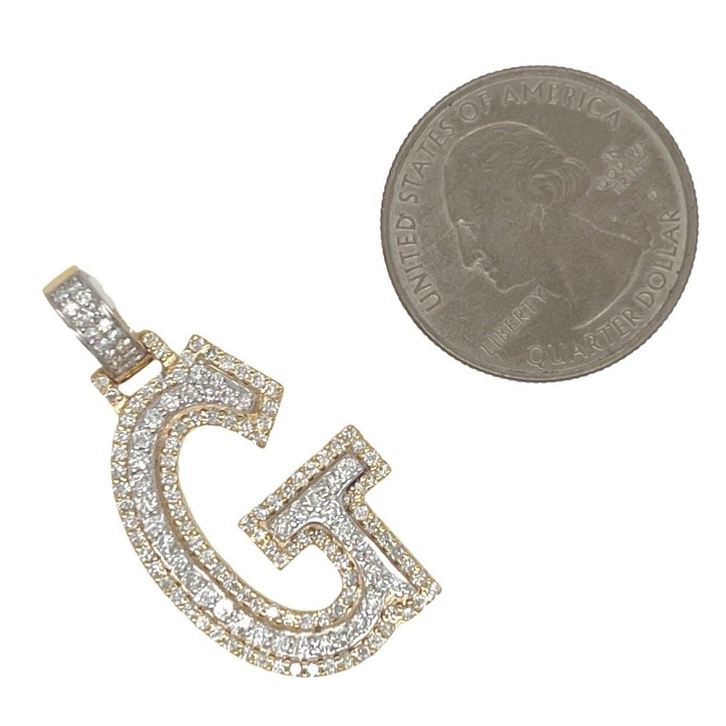 10K Yellow White Gold 3D Letter G Initial Diamond Pendant 1.40 CT 1.5"
