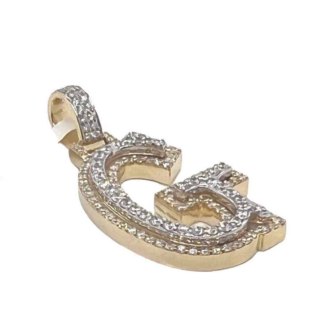 10K Yellow White Gold 3D Letter G Initial Diamond Pendant 1.40 CT 1.5"