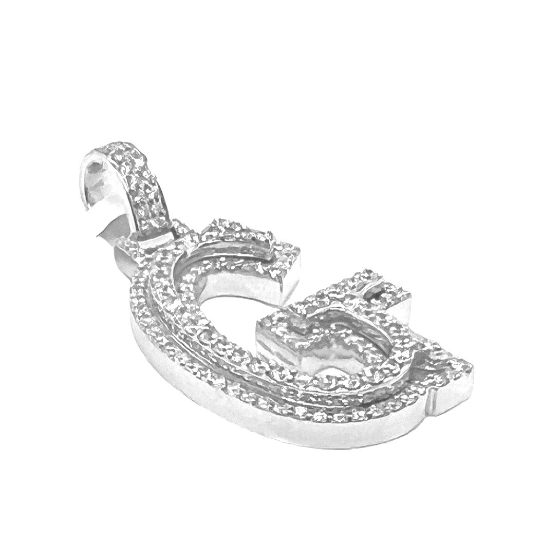 10K White Gold 3D Letter G Initial Diamond Pendant 1.40 CT 1.5"
