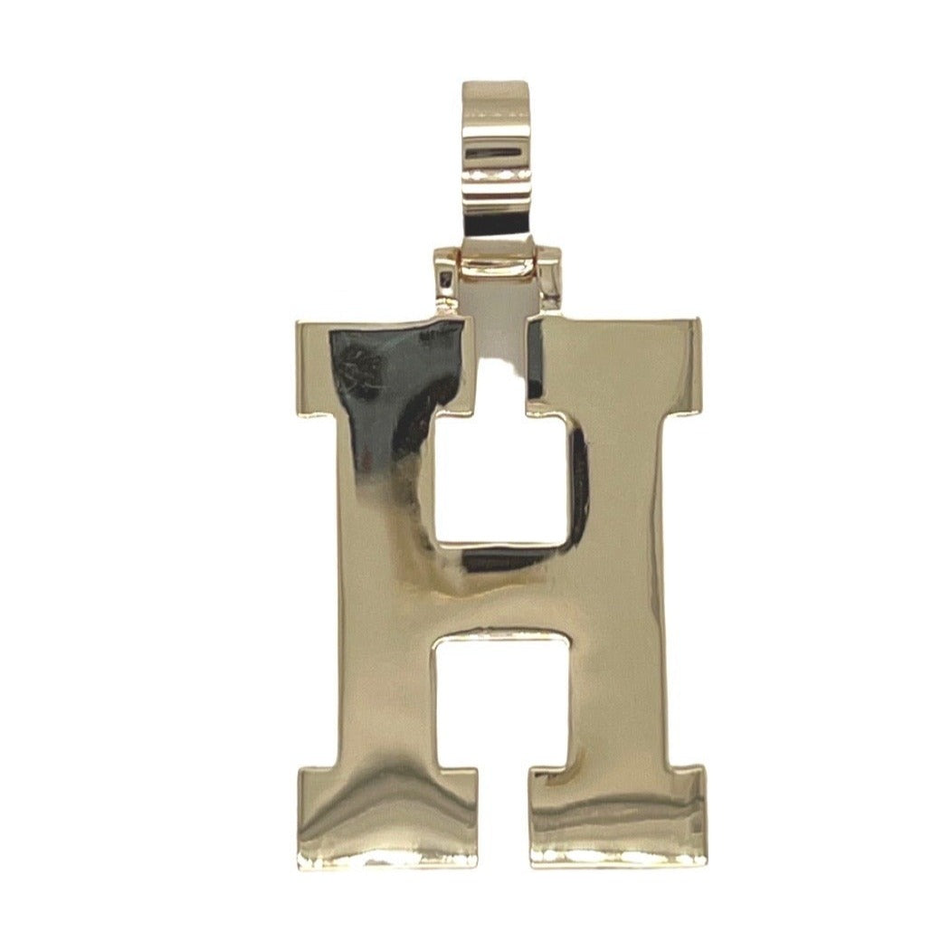10K Yellow White Gold 3D Letter H Initial Diamond Pendant 1.68 CT 1.5"
